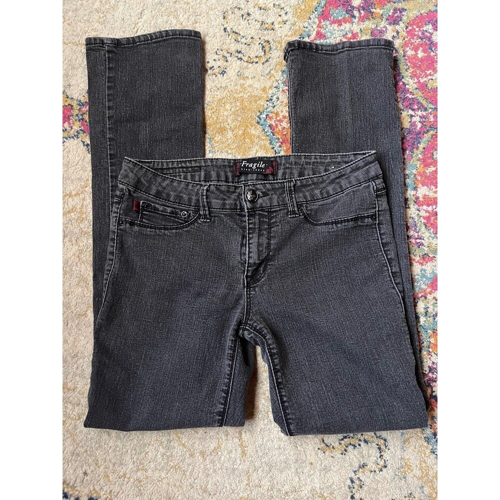 Y2K Fragile Blue Jeans Distressed Charcoal Black Low-Mid Rise Denim